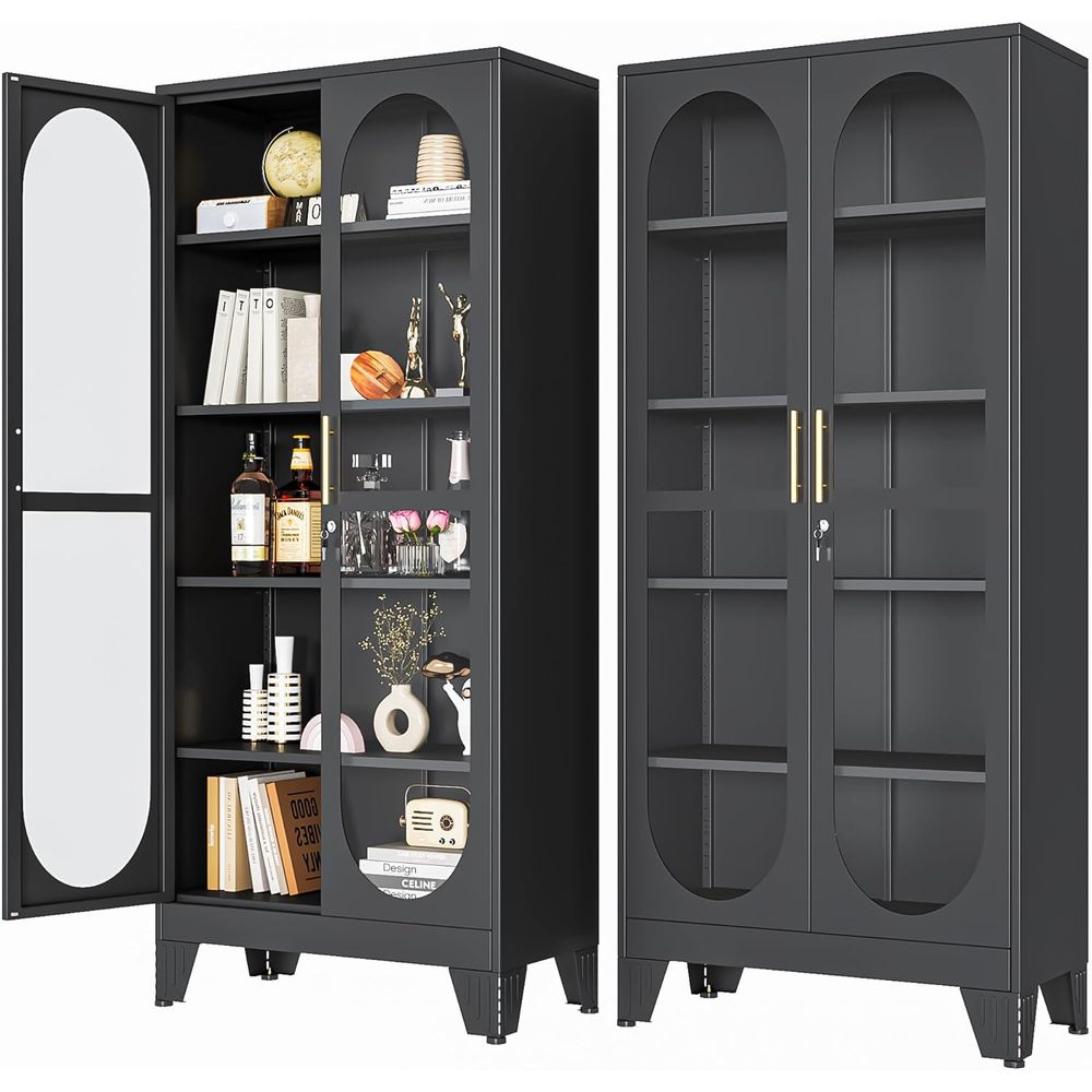 Glass Cabinet Display - 71인치 높이의 잠금장치가 있는 유리문 디스플레이