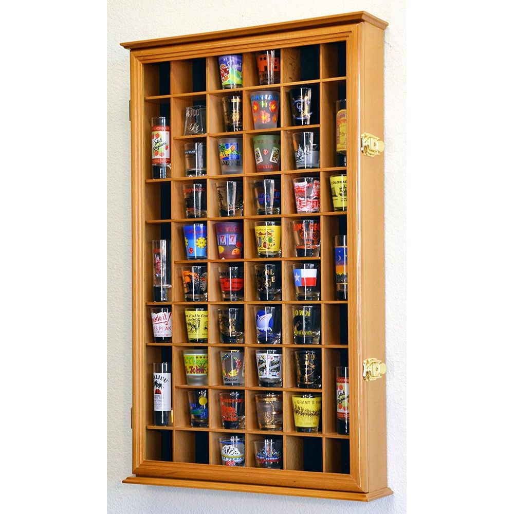 Glass Cabinet Display - 54개 샷잔 보관함/진열장/벽걸이형 캐비닛 (자외선 차단