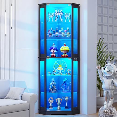 Glass Cabinet Display - 71인치 높이의 코너 진열장(LED 조명 및