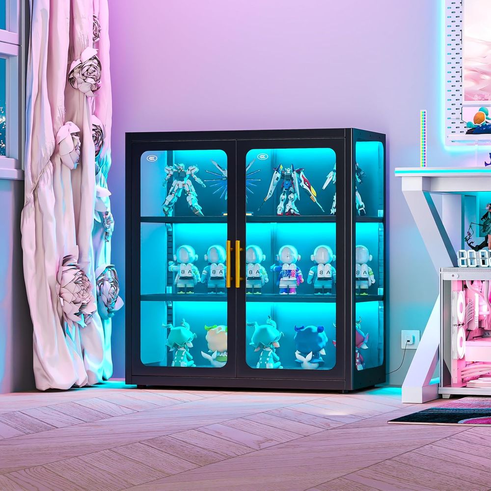 Glass Cabinet Display - 34인치 높이의 유리 도어 진열장 (조절