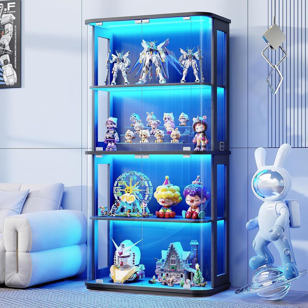 둥근 모양의 유리문이 있는 진열장, 투명한 전체 전시  - Glass Cabinet Display 리뷰 및 가격