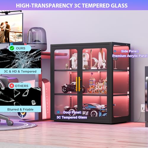 유리문과 RGB 조명이 있는 수집품 전시 캐비닛 |   - Glass Cabinet Display 리뷰 및 가격