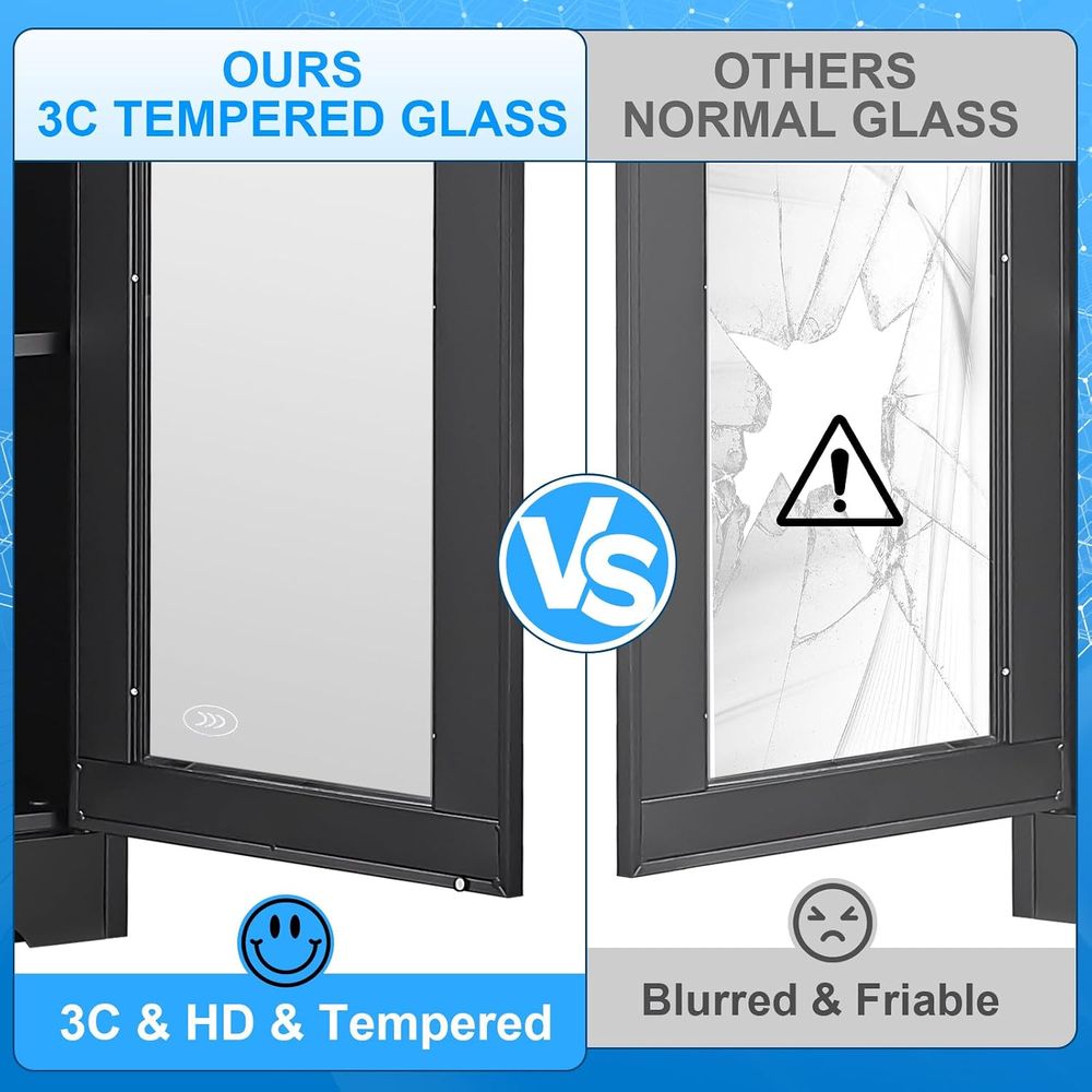 잠금장치가 있는 유리 진열장, 강화유리와 조절 가능한  - Glass Cabinet Display 리뷰 및 가격