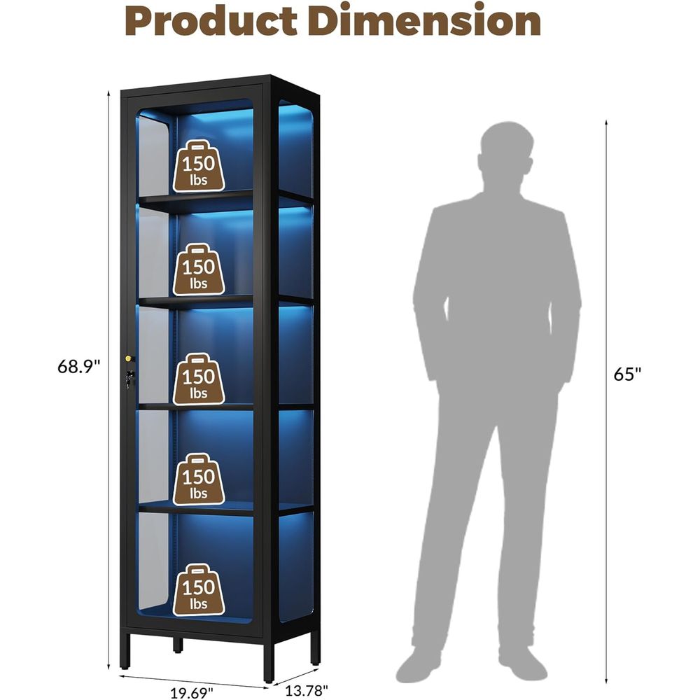 69개의 유리 진열장(잠금장치 및 13색 LED 조명  - Glass Cabinet Display 리뷰 및 가격