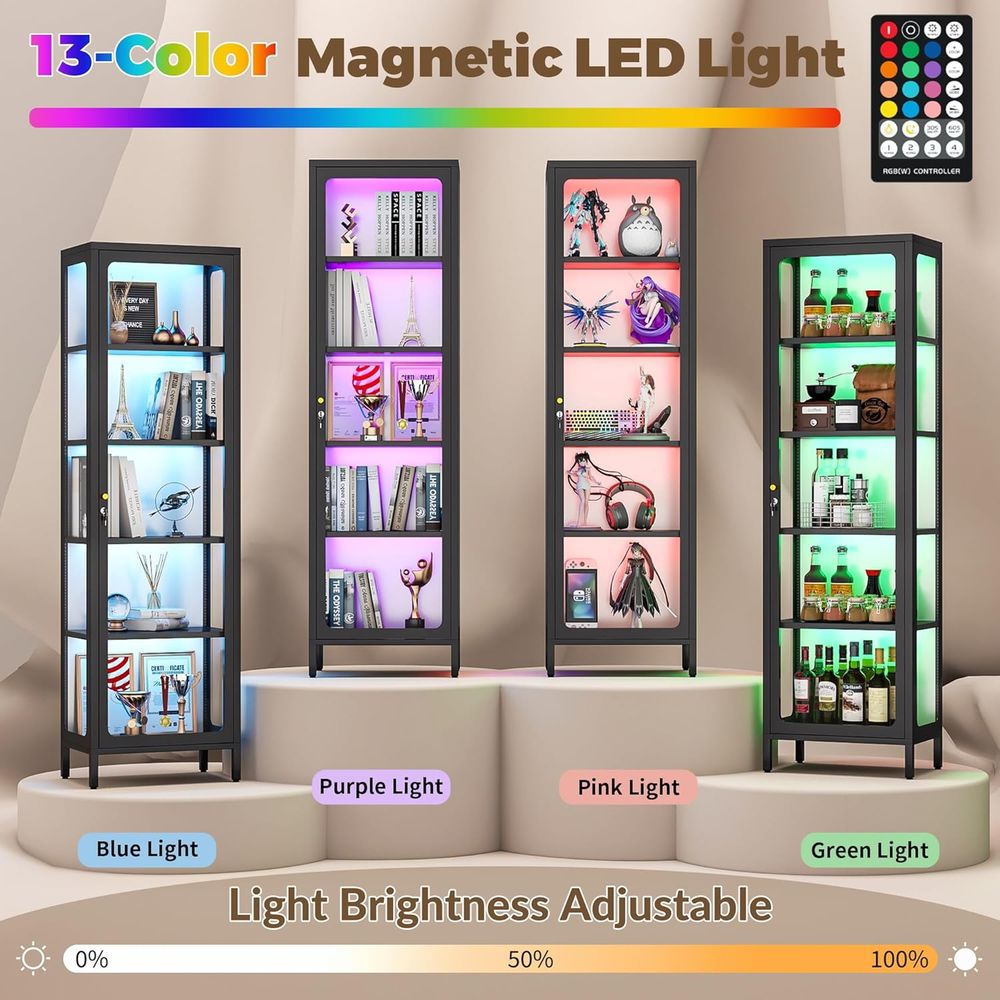 69개의 유리 진열장(잠금장치 및 13색 LED 조명  - Glass Cabinet Display 리뷰 및 가격